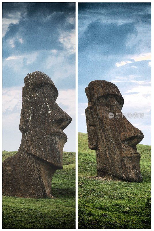 智利复活节岛Rano Raraku采石场的摩埃石像